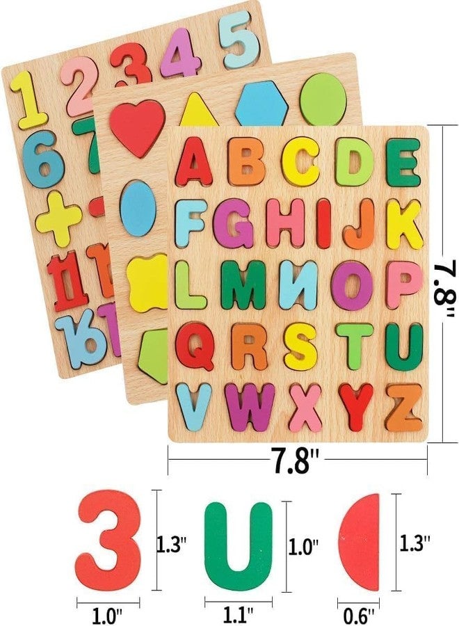 SHRBI 3 Pack Wooden Alphabet Number Shape ABC Name Puzzles Toys with Montessori Preschool Educational Gift Learning Letter Puzzles Toys - Image 3